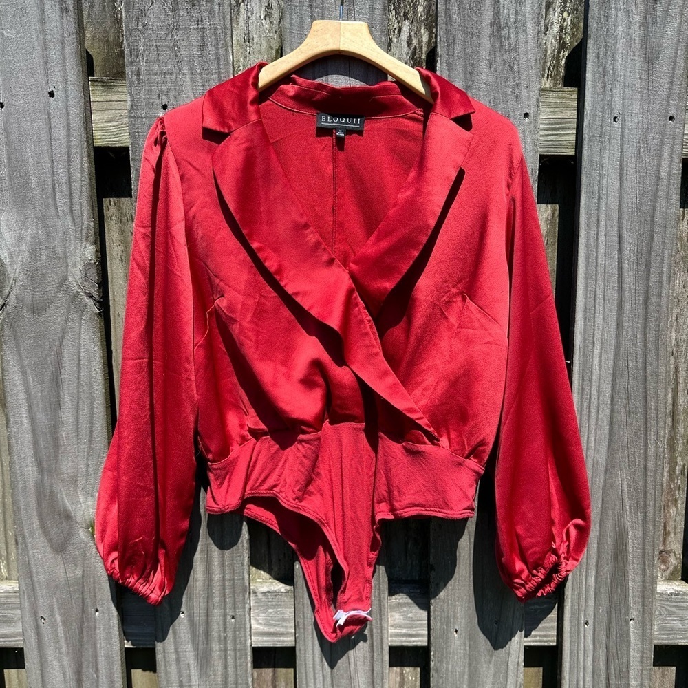 Eloquii Rust Red Mock Wrap Body Suit